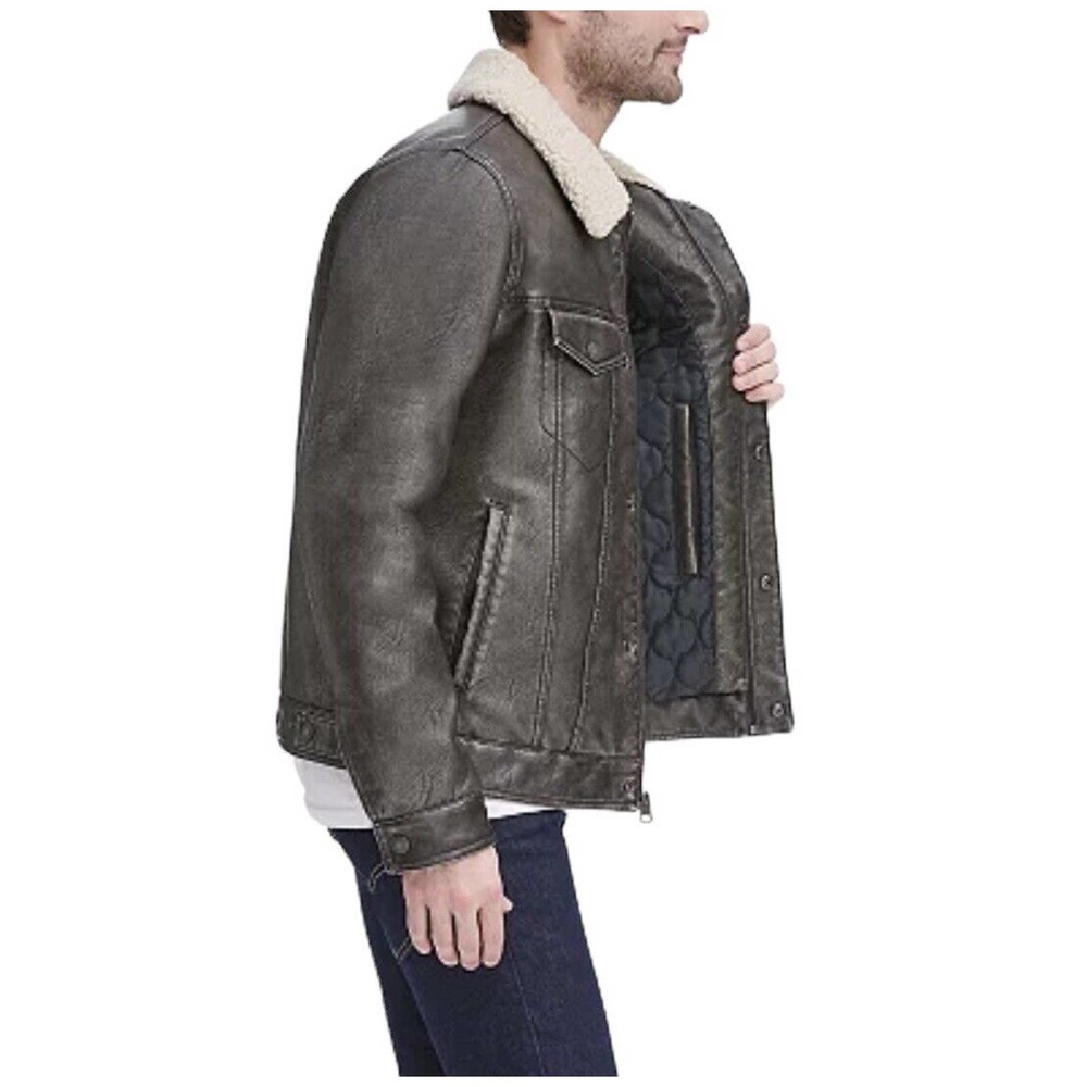 Men's Levi's Sherpa-Lined Faux-Leather Aviator Trucker Jacket Size S NWT - Picture 5 of 15